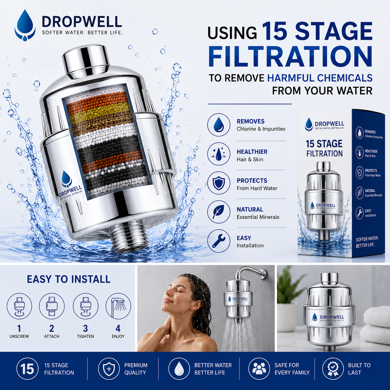 DropWell AquaShield™ 15-Stage Shower Filter
